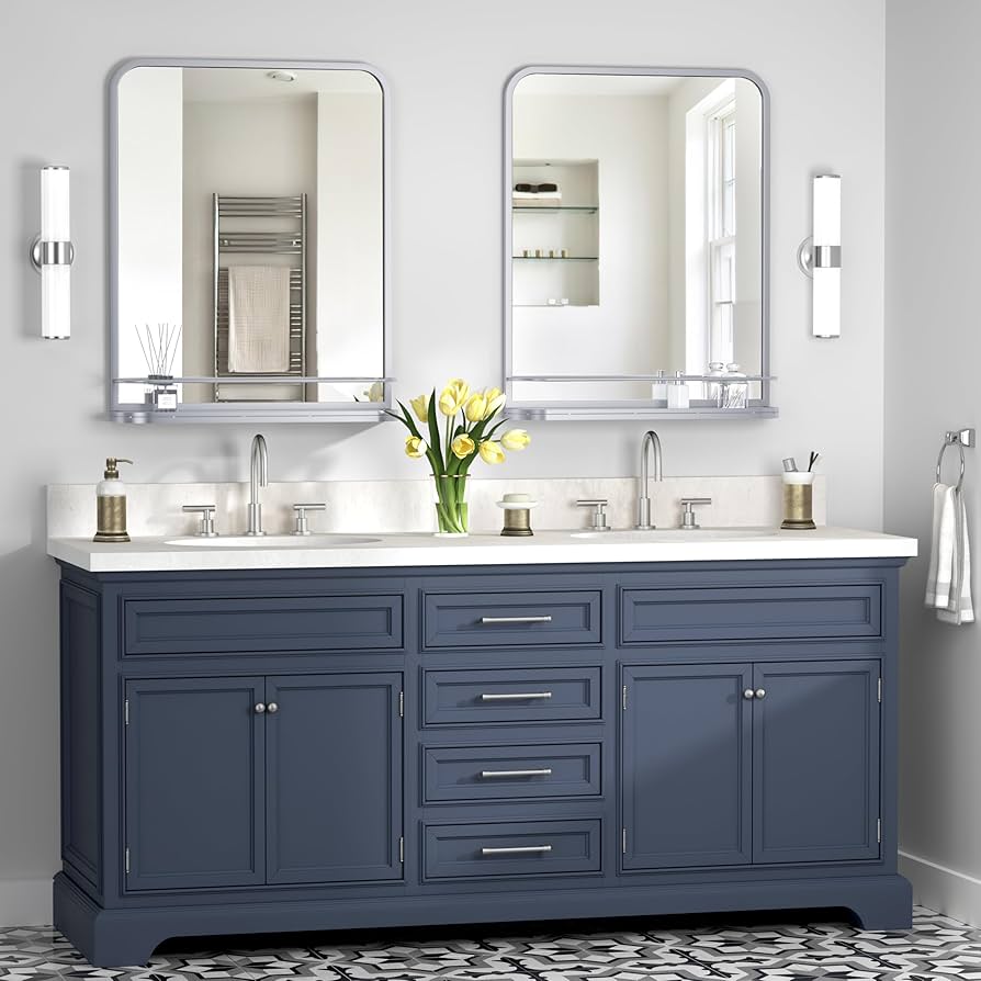 Amazon.com: HMANGE Silver Bathroom Mirror with Shelf 25